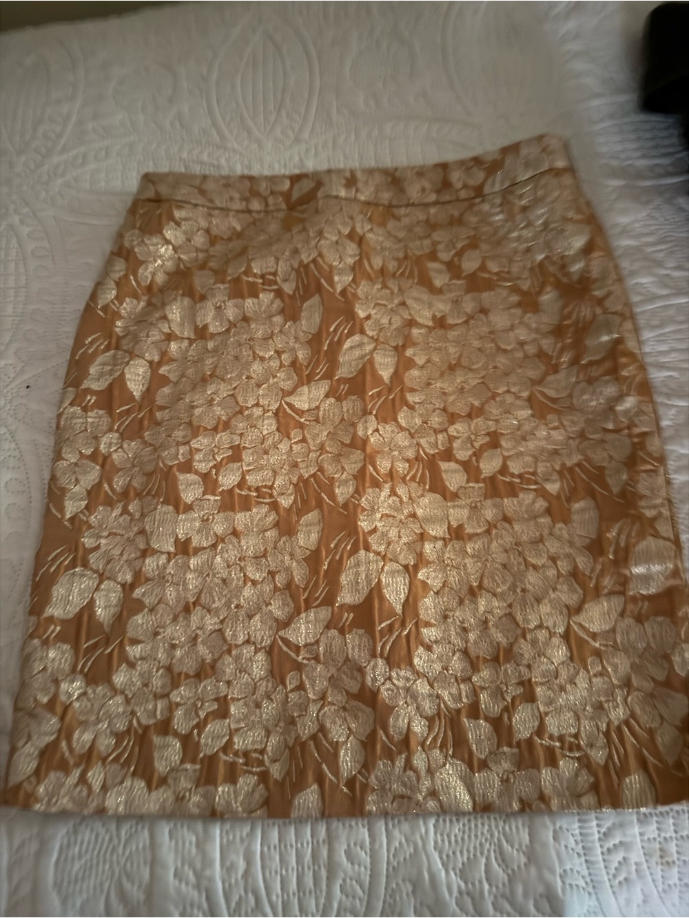 Talbots Gold Floral Jacquard Pencil Skirt - Metallic Beige